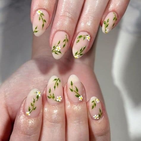Single accent nail with vibrant floral design