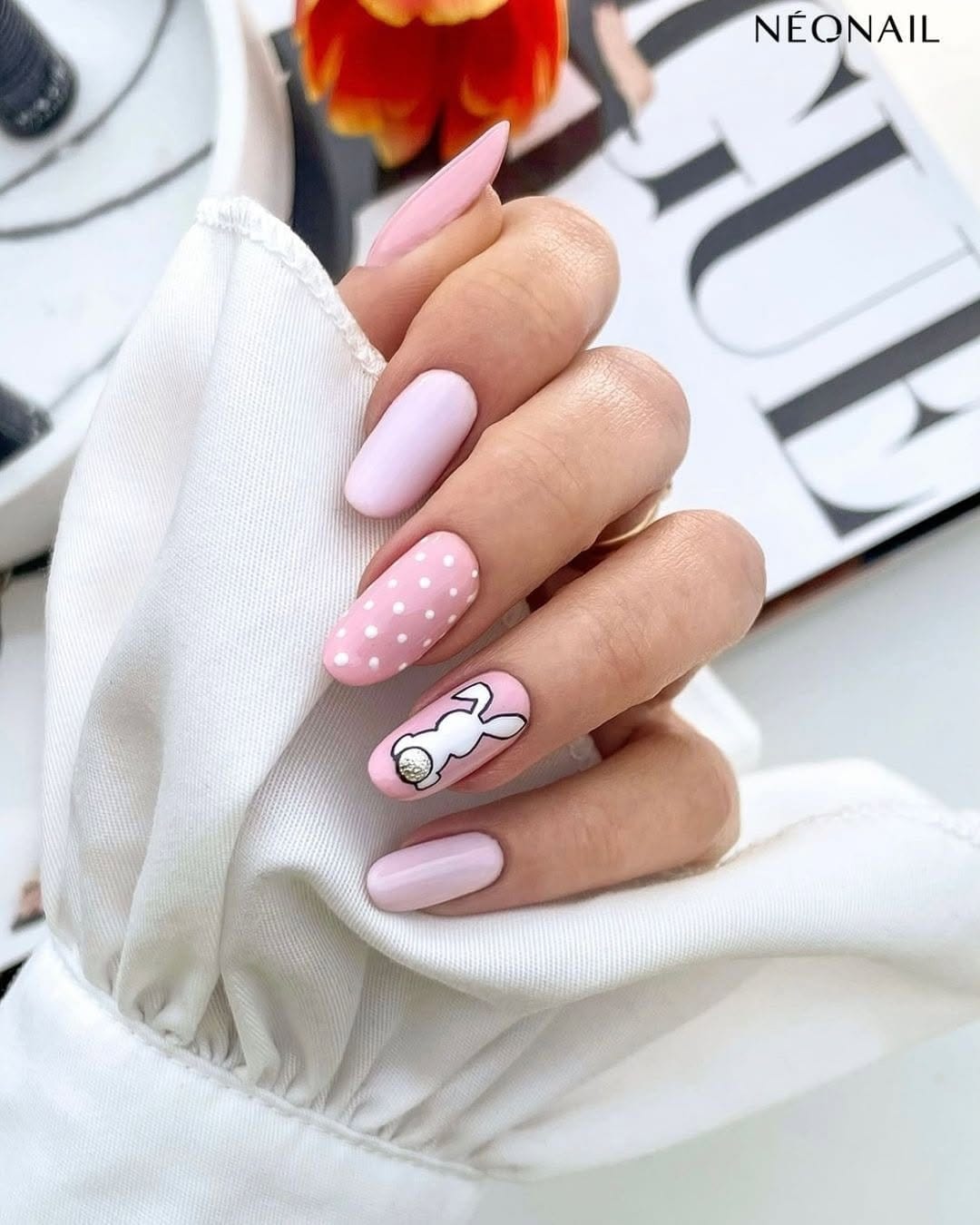 Light pink nails with neon accents