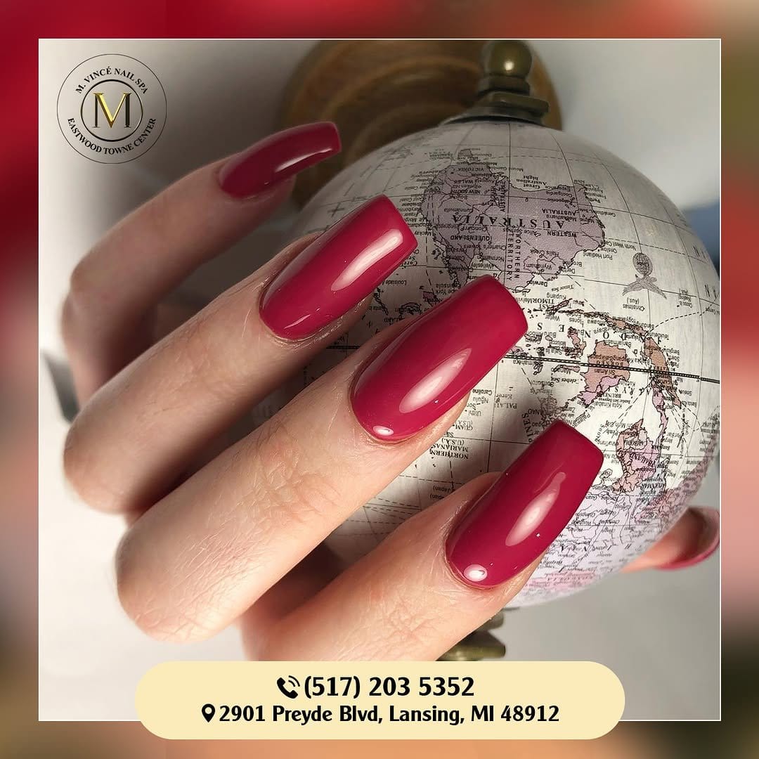 Red nails with metallic finish