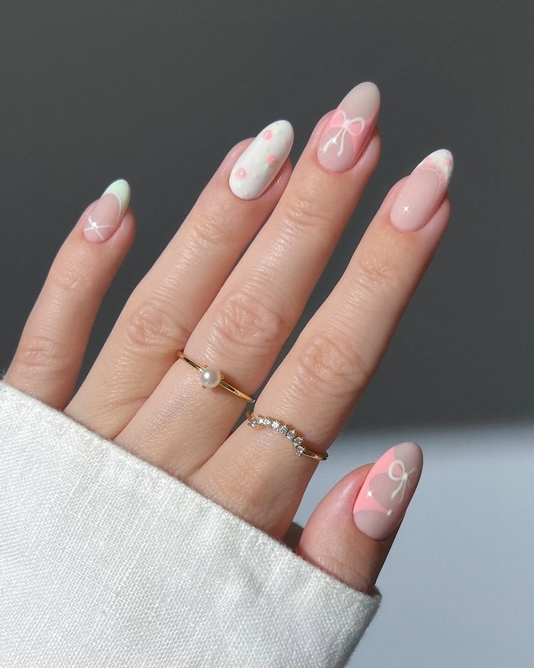 Elegant pastel lace nail design