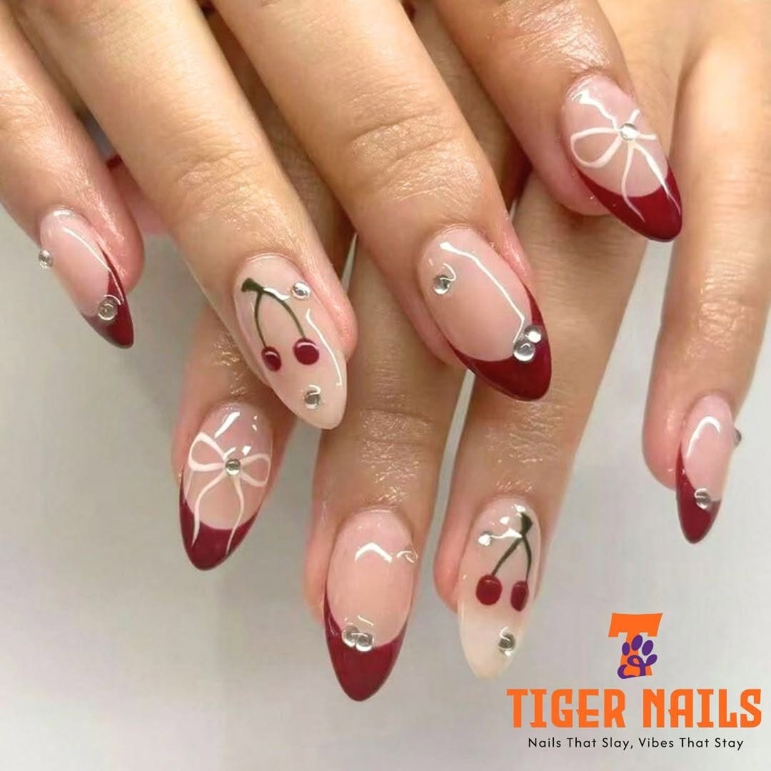 Elegant cherry blossom nail art design