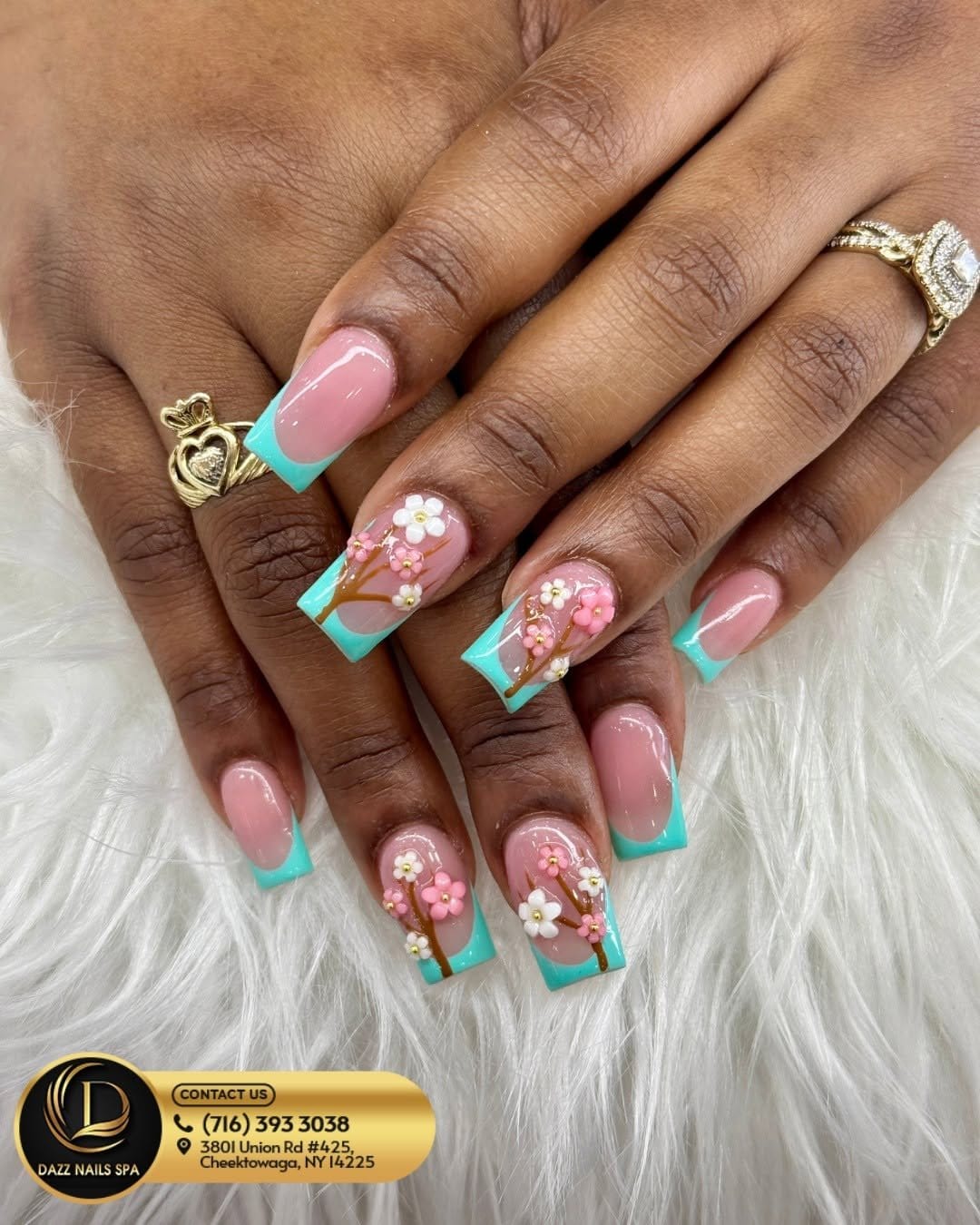Refreshing seafoam green French tips with ocean wave accent