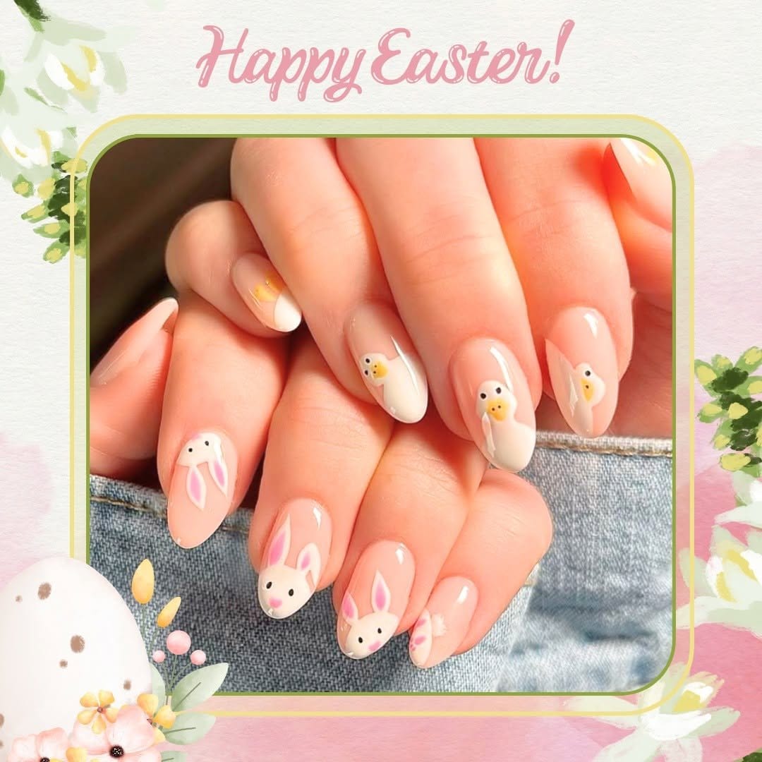 Bunny and chick Easter nail design