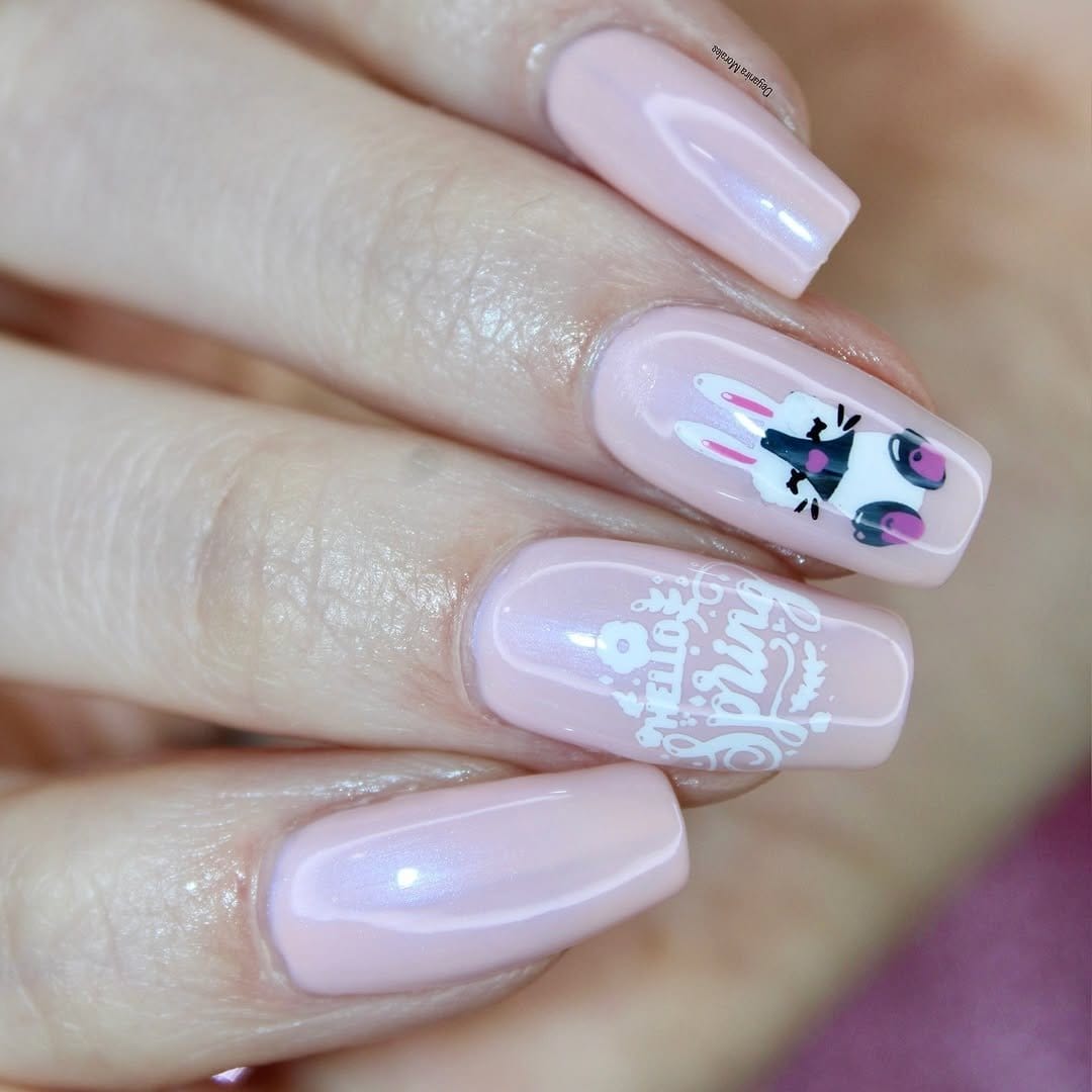 Bunny and tulip-themed nail art