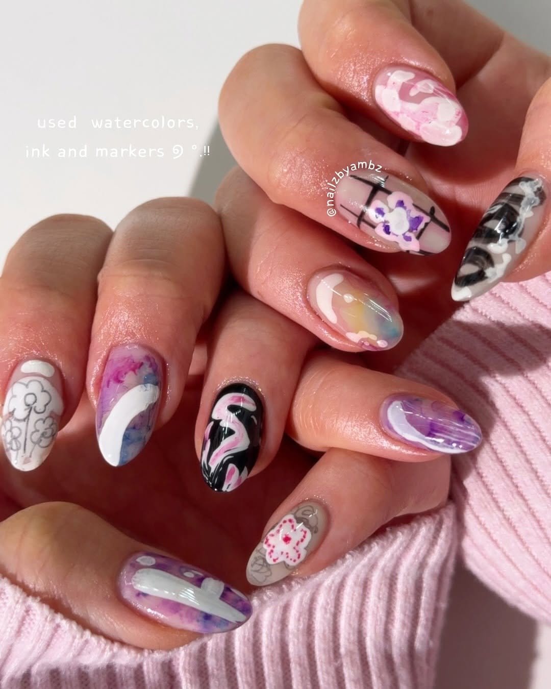 Red watercolor nail art design