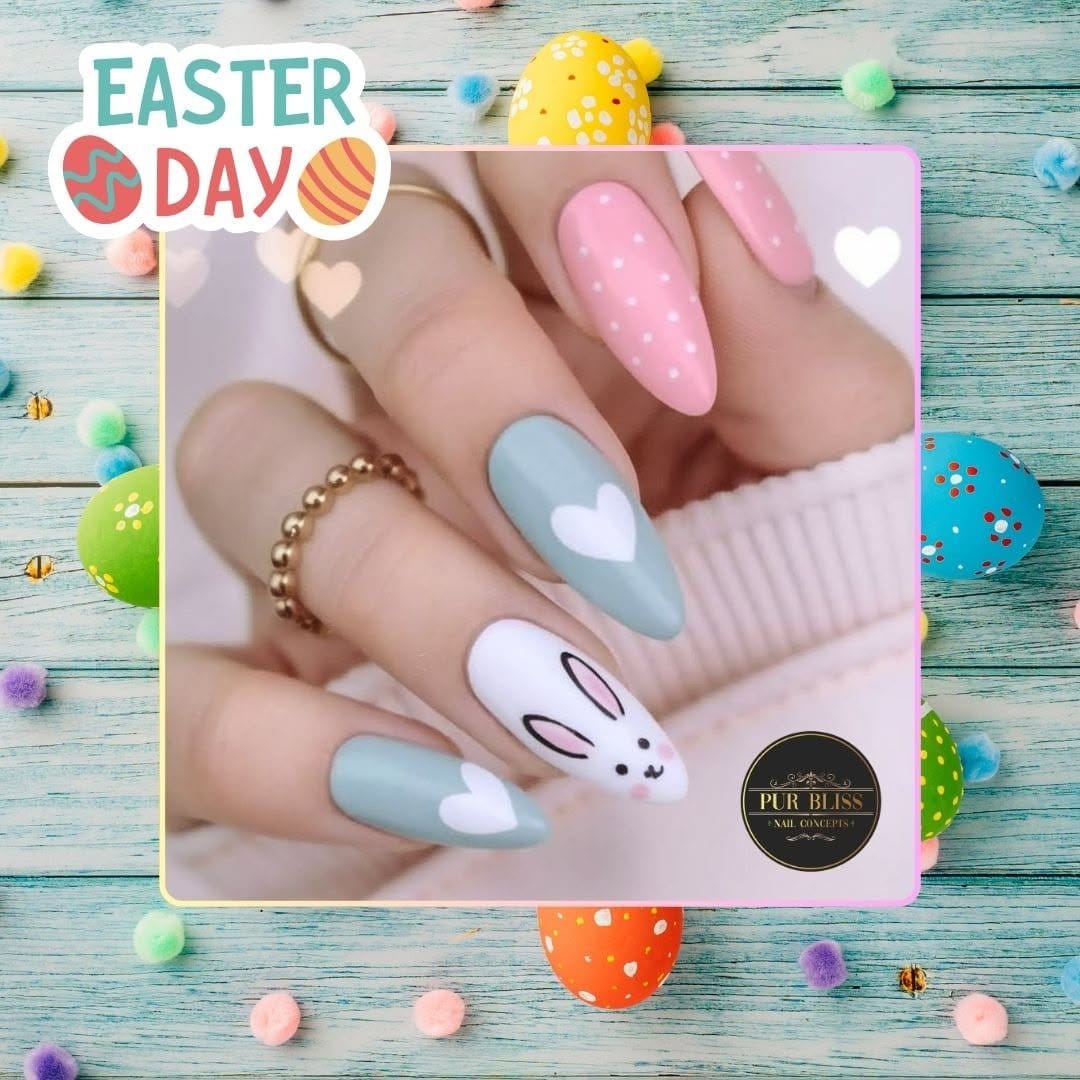 Floral Easter egg nail art with pastel colors