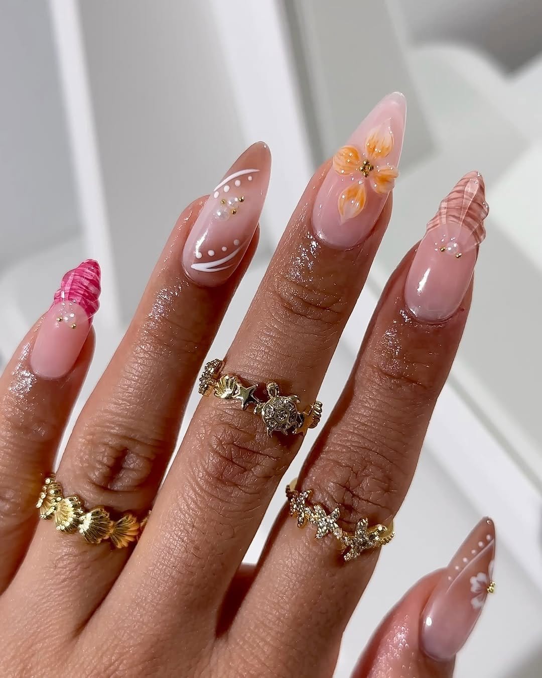 Coconut white nails with brown accents