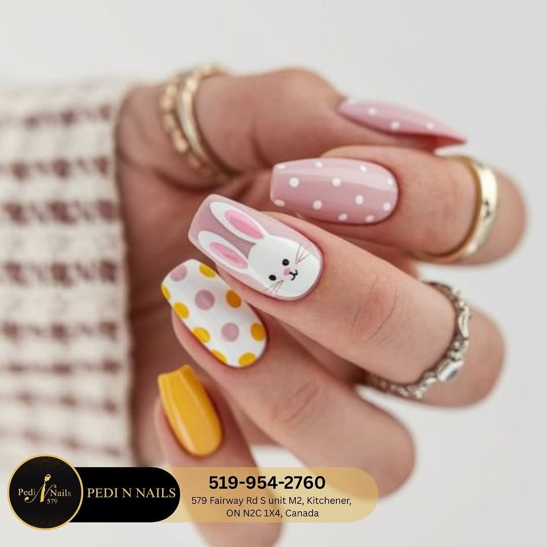 Soft pastel bunny ears nail art design