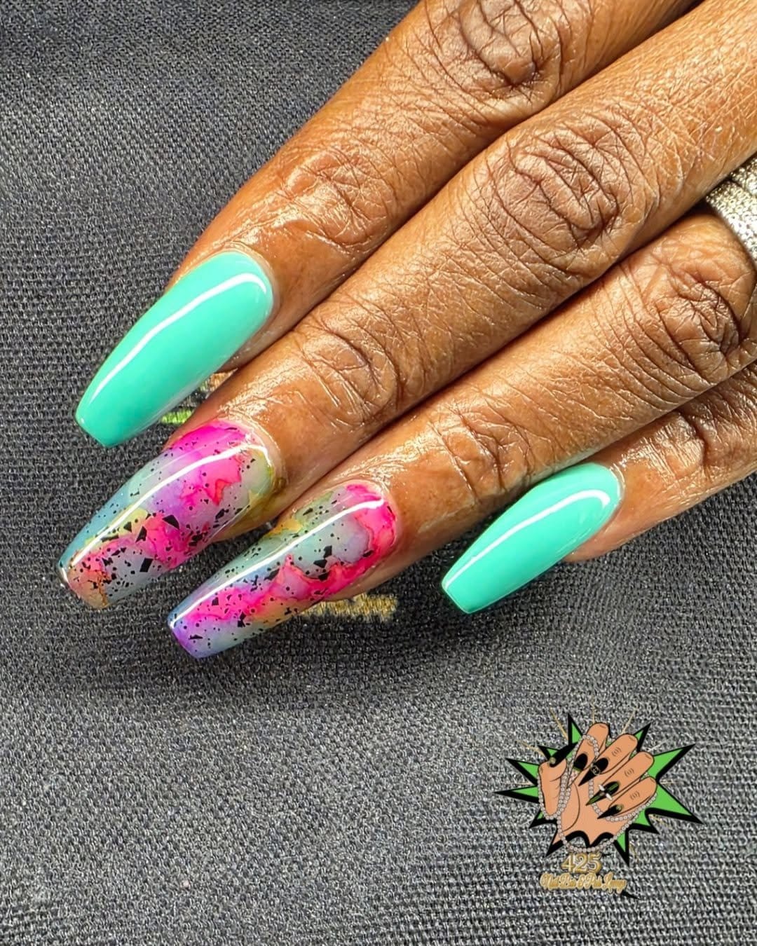 Soft watercolor wash nails
