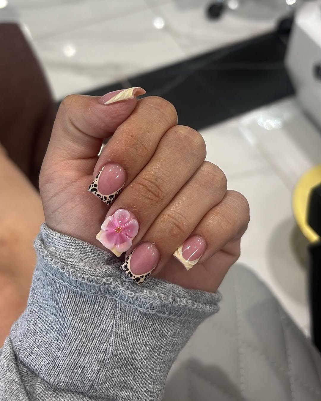 Rosewater pastel nails with pearl accents