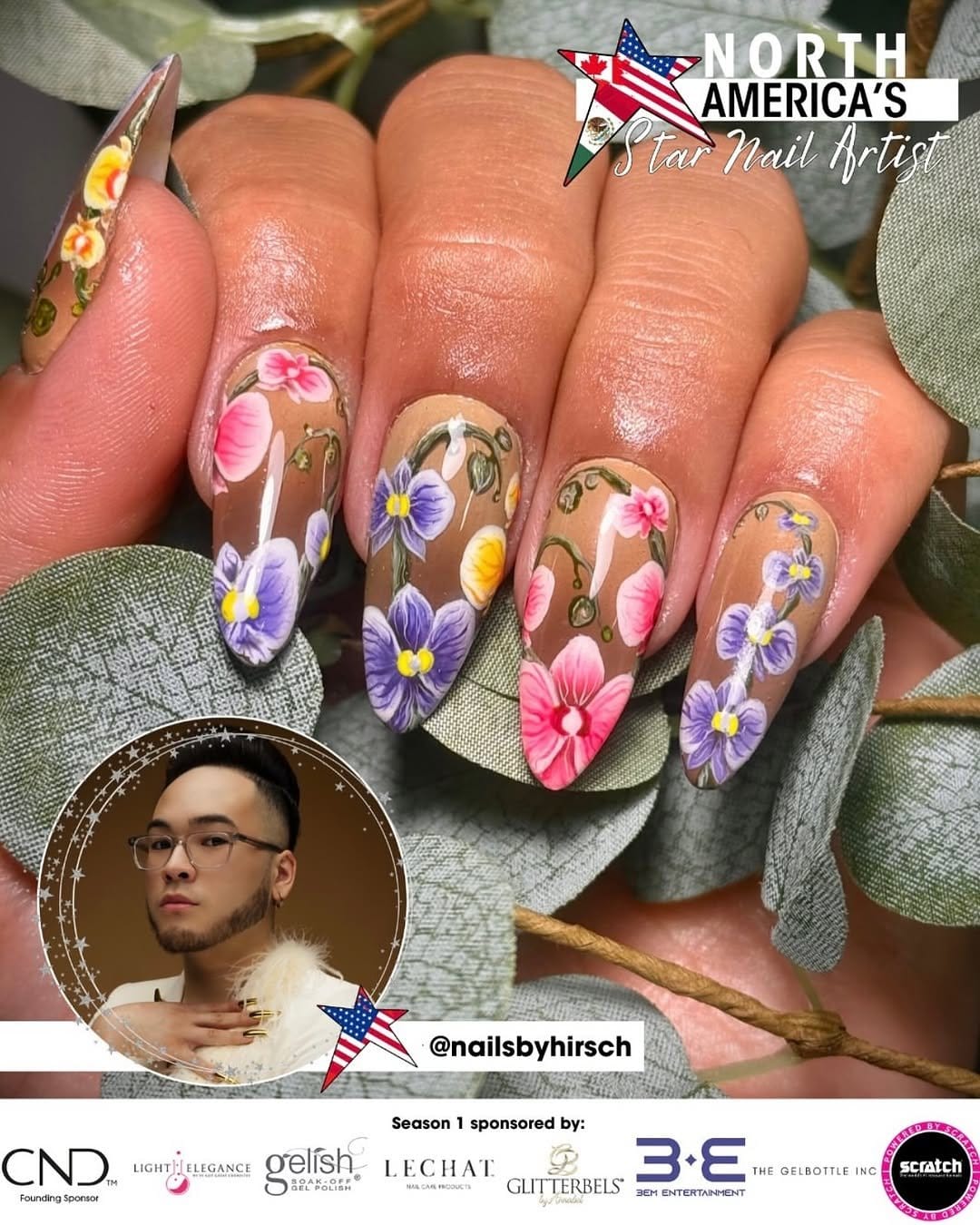 Intricate floral garden nail art with multiple colors
