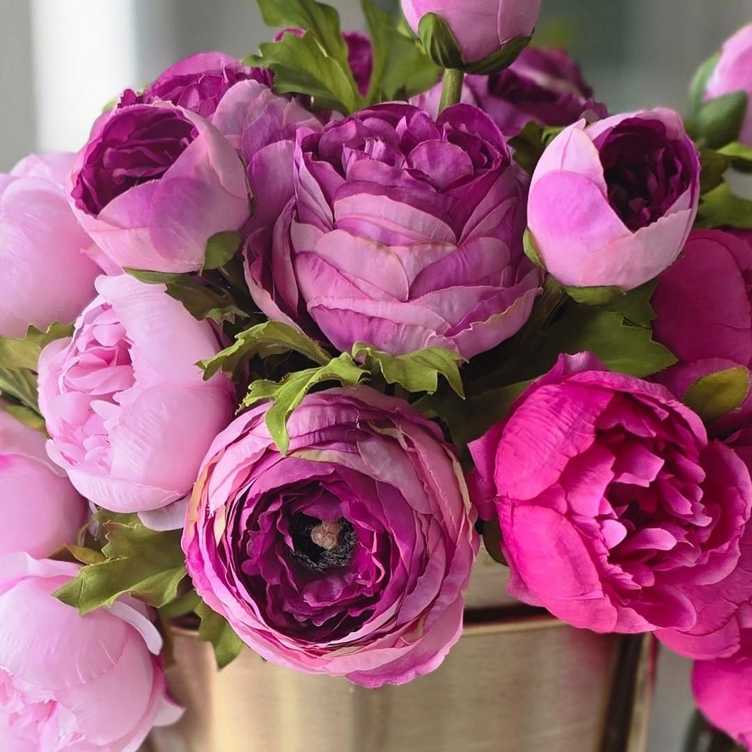 Detailed peony floral nail art design