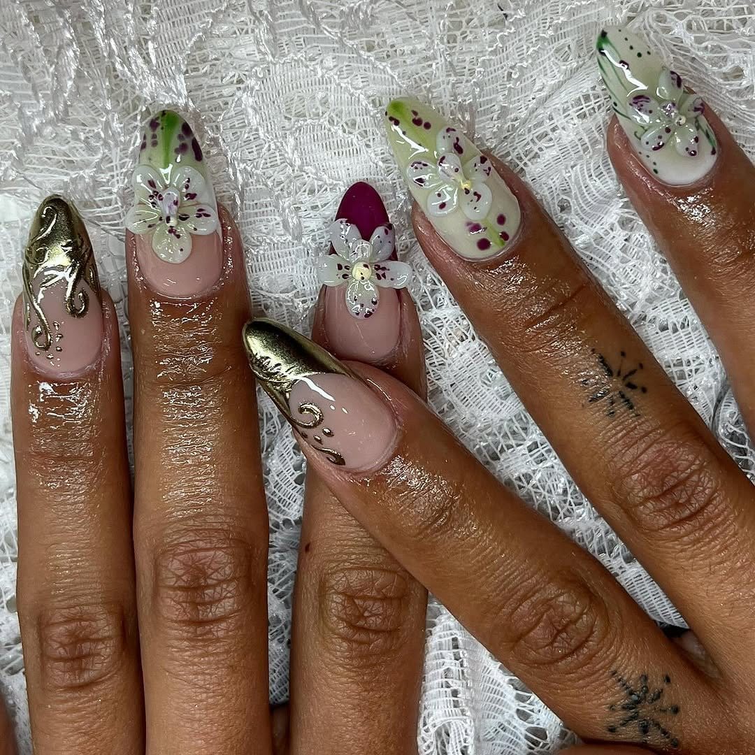 Orchid-inspired nail design