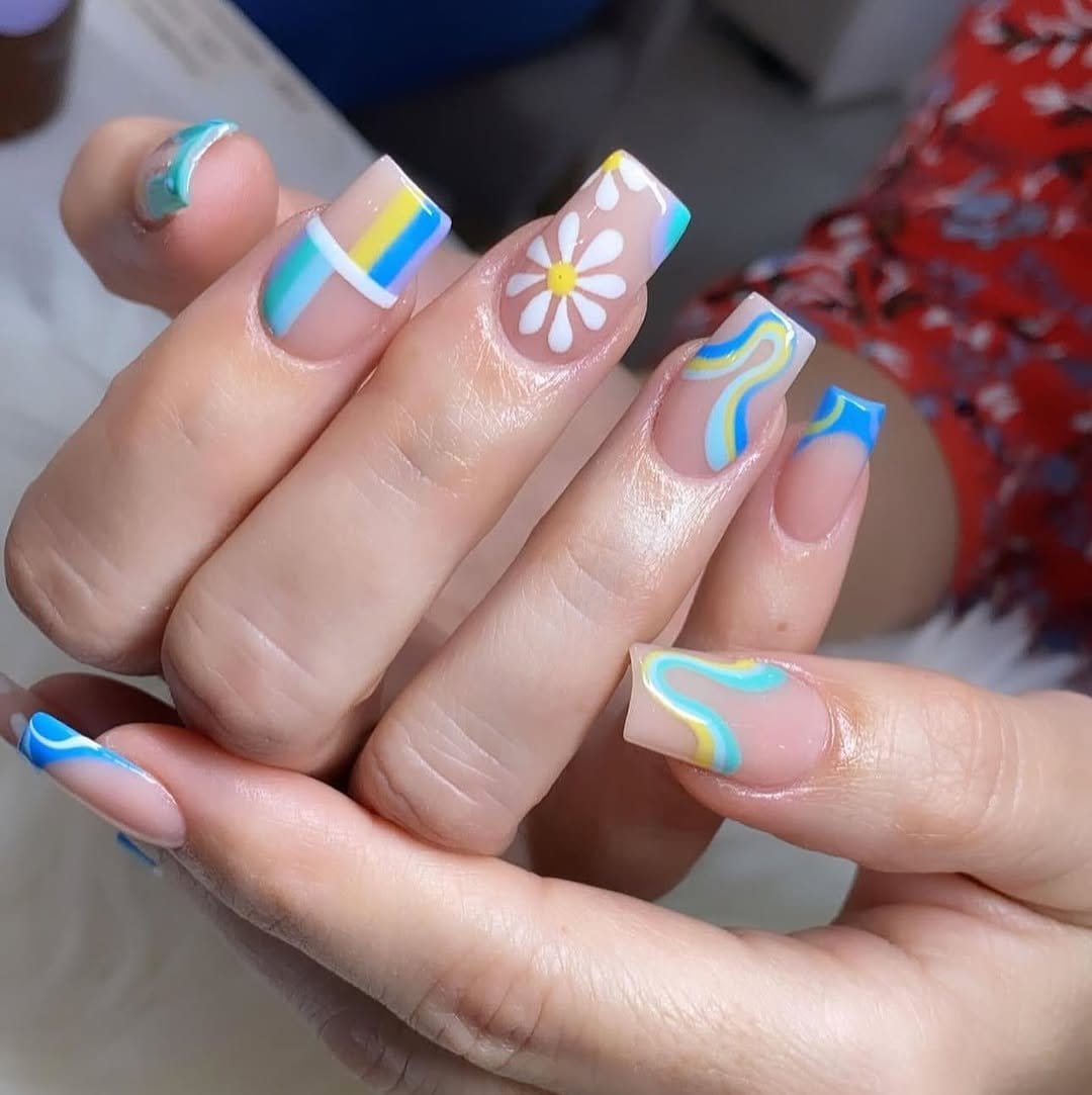 Modern geometric pastel nails