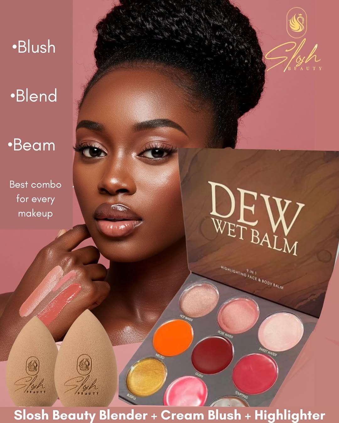 Cheeks with blended blush and highlighter