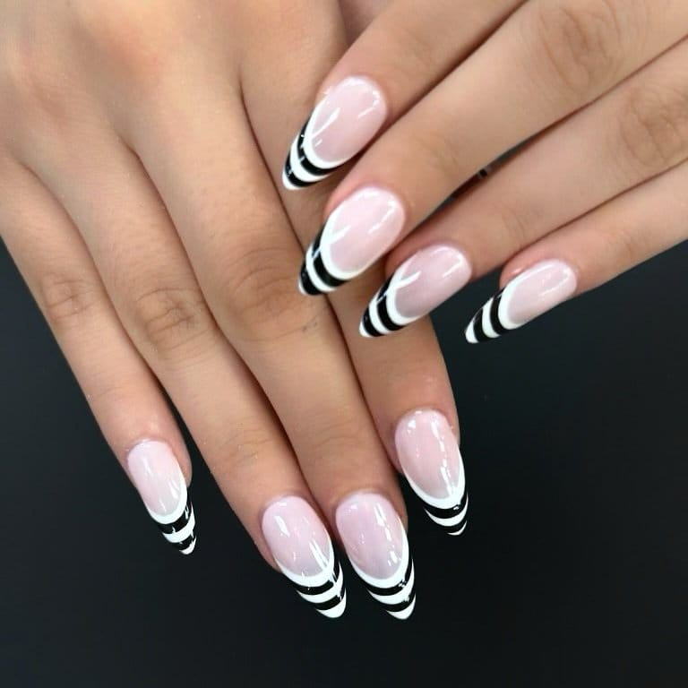 Black and white striped nail design
