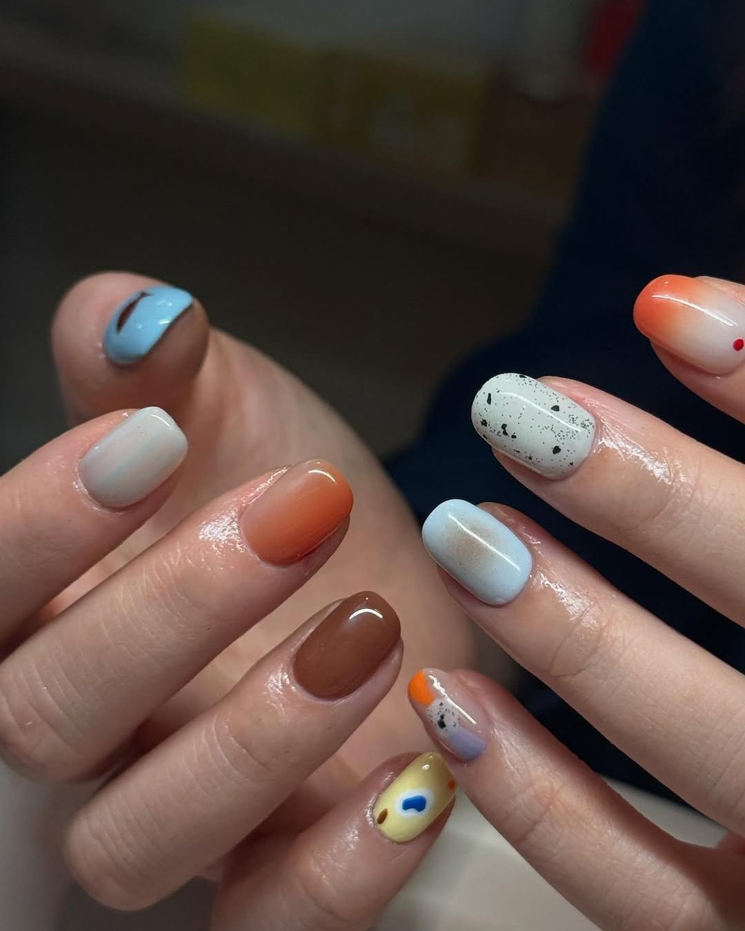 Color block design on pastel nails
