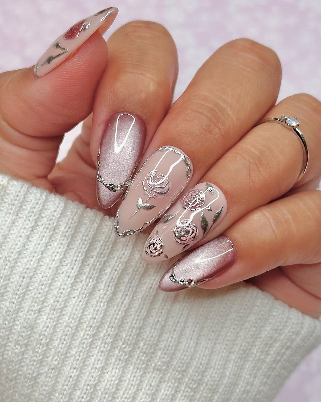 Dreamy lilac nails with moon and star decals