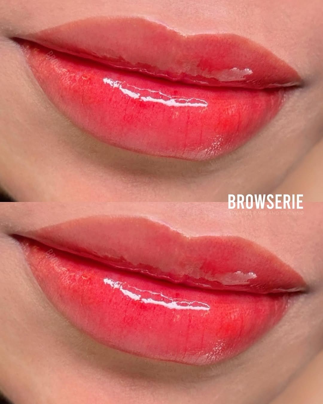 Dewy skin with red lipstick