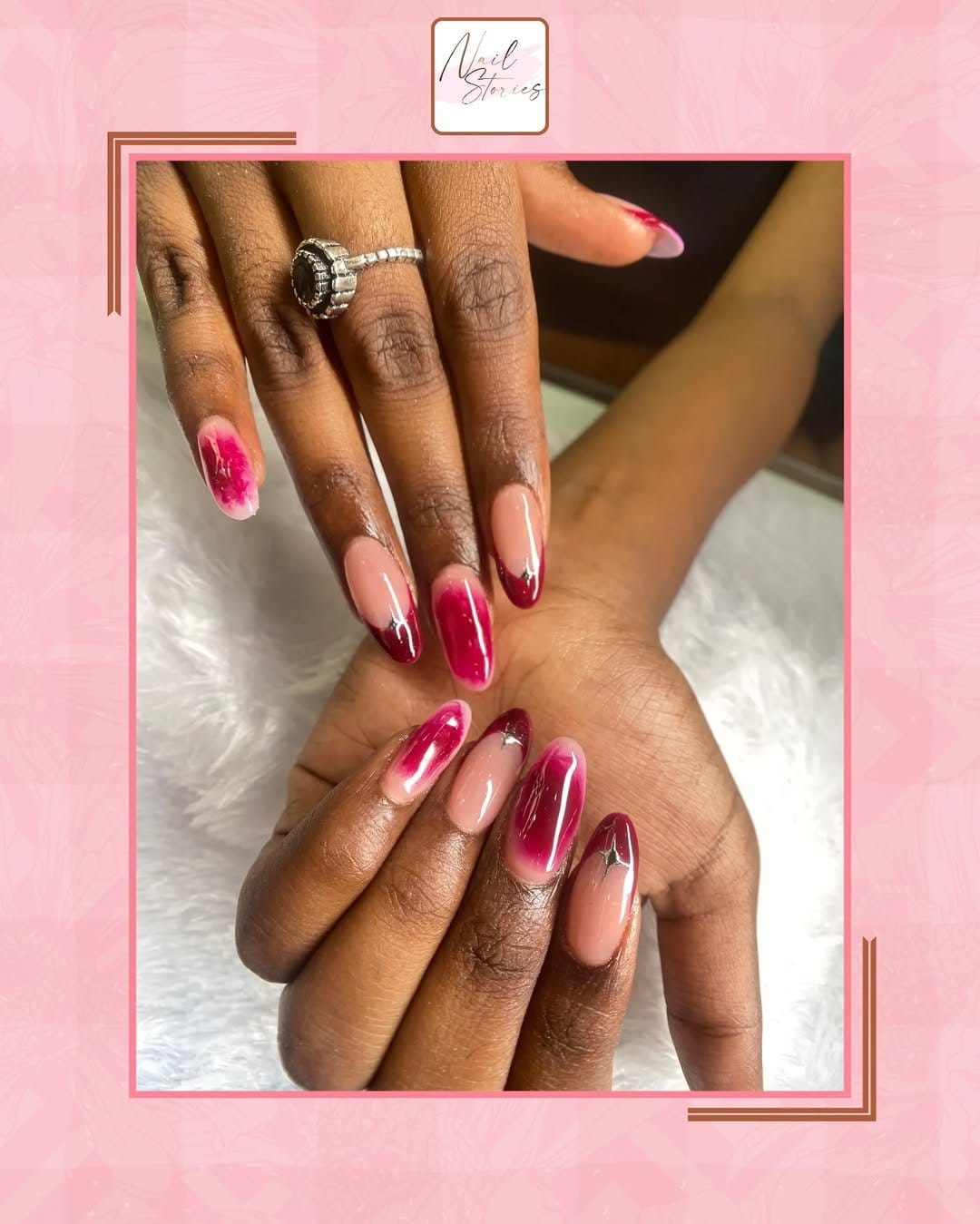 Dazzling red glitter-tipped nails