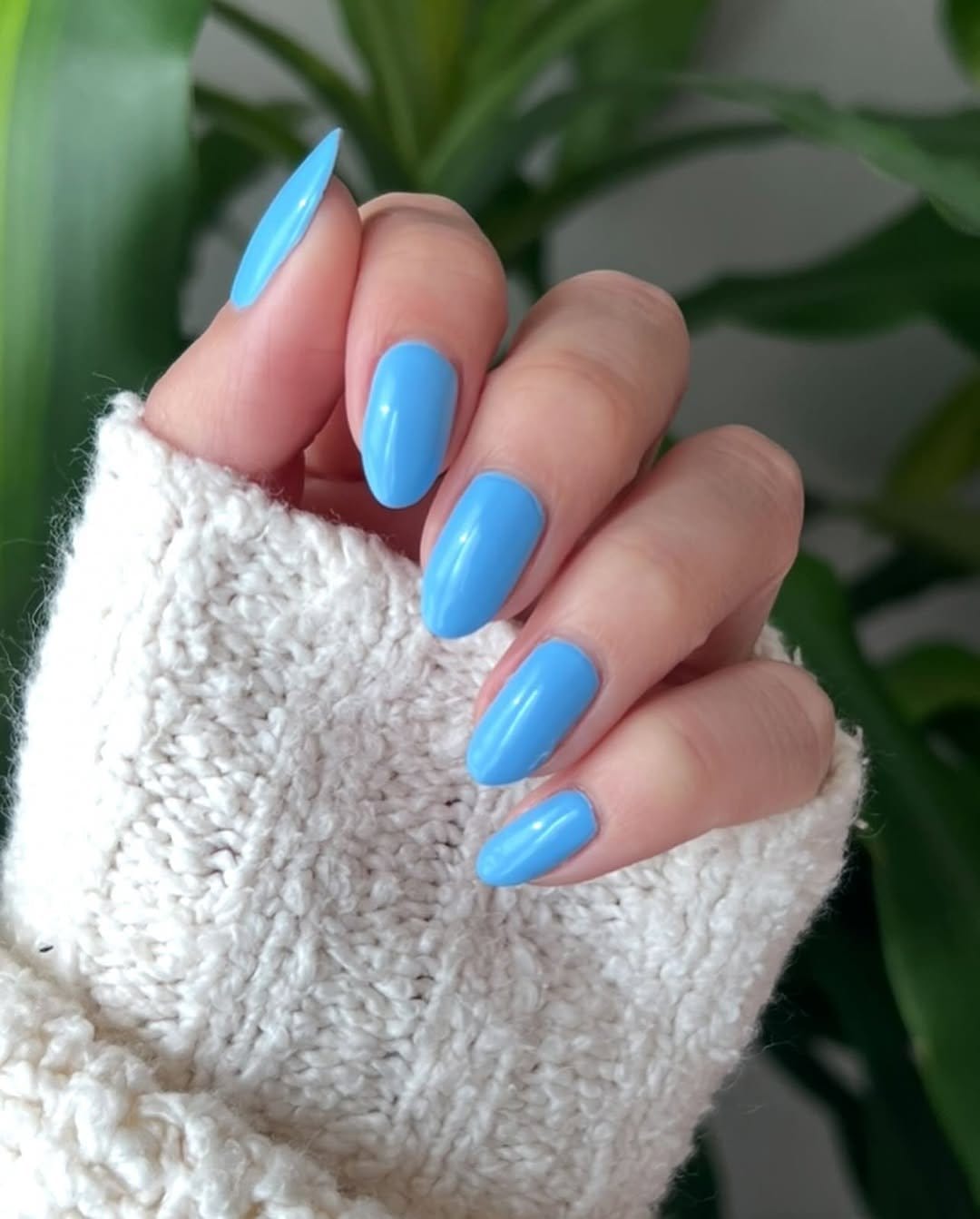 Soft blue nail polish bottle