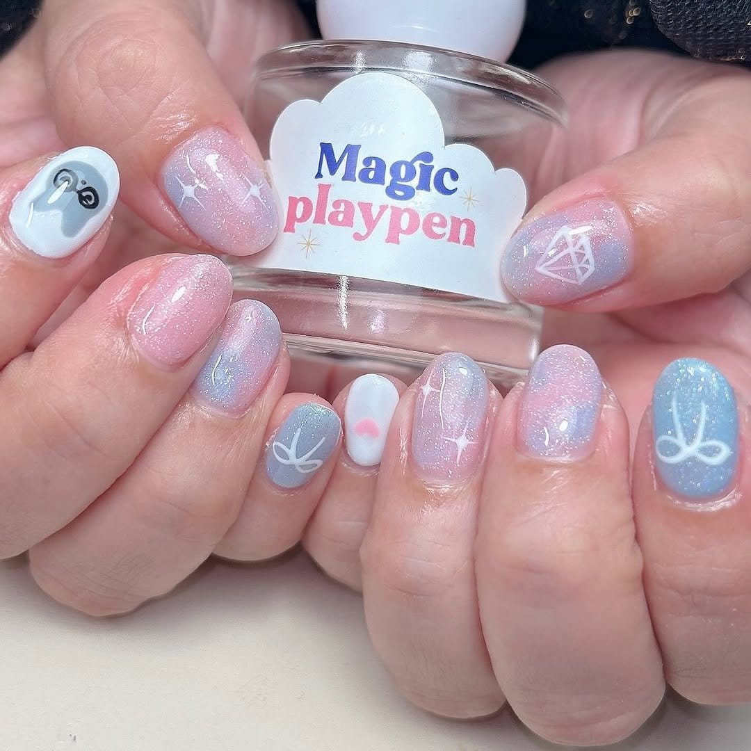 Magical pastel pink unicorn nail art