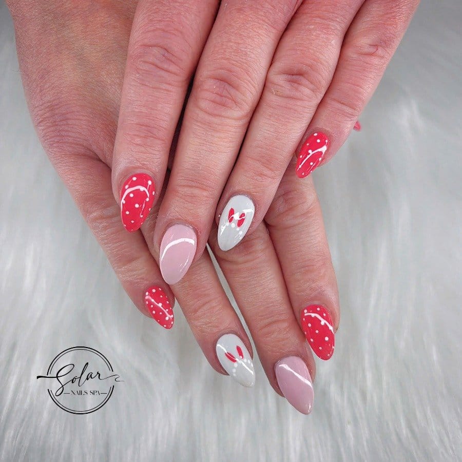 Bunny and polka dot nail design