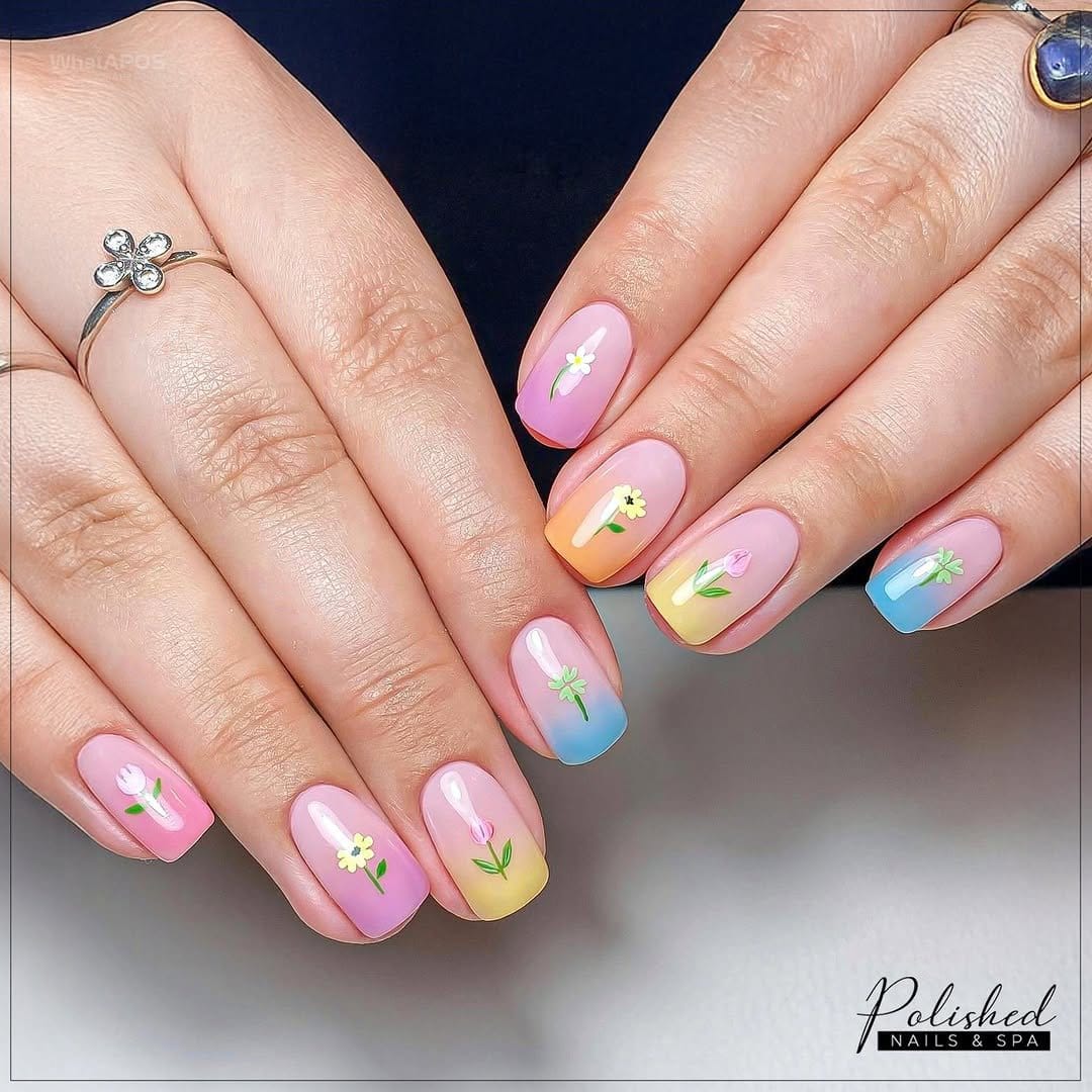 Framed floral pastel nail art design