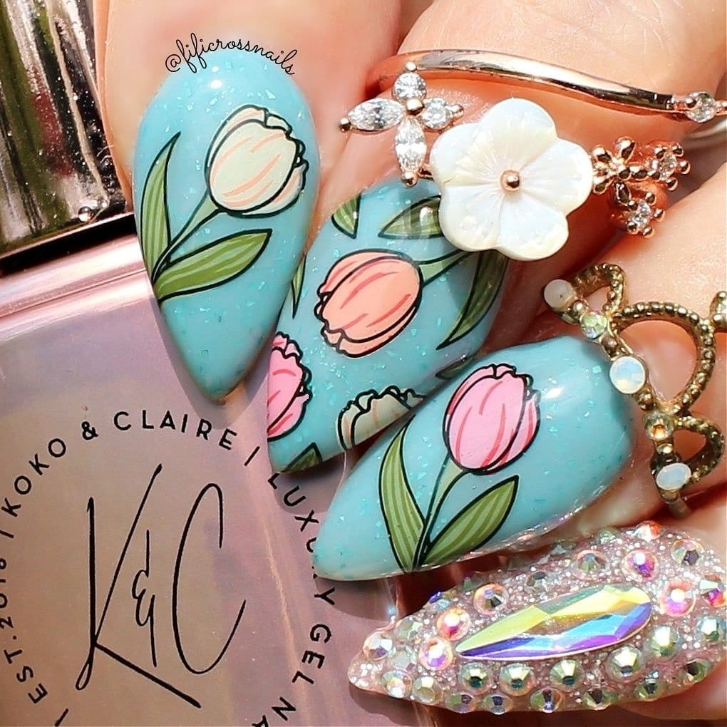 Elegant tulip tip nail art