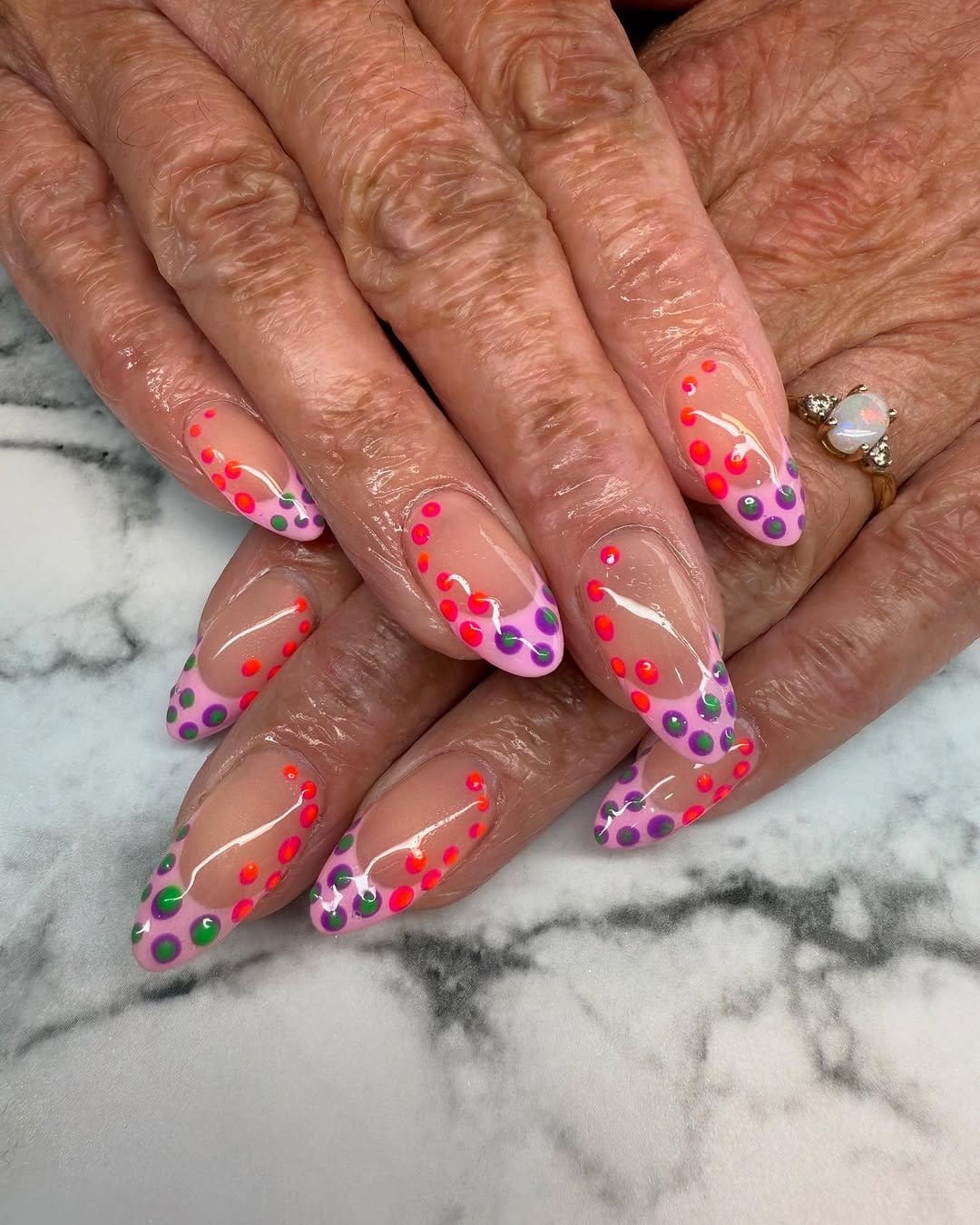 Playful pink polka dot nails