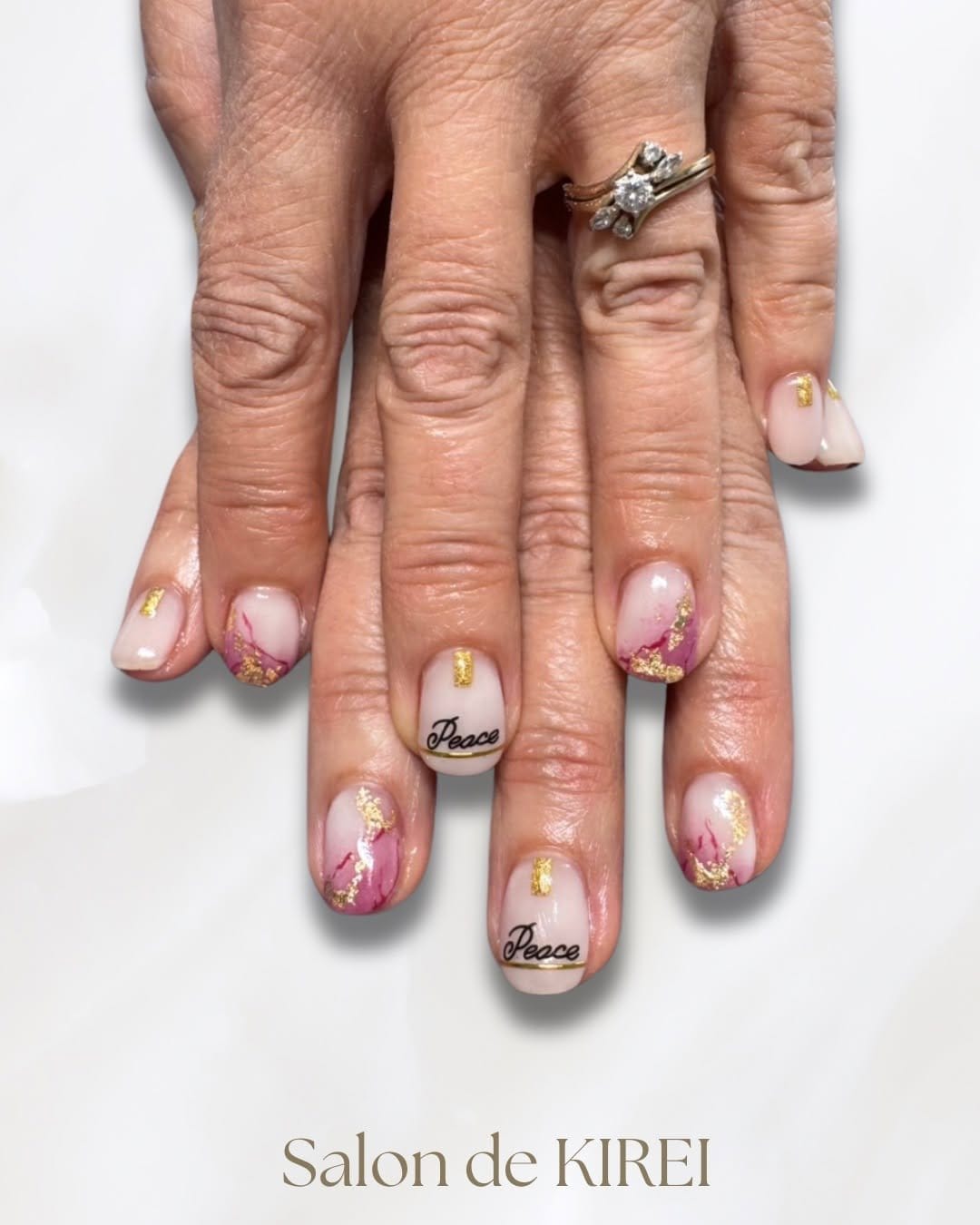 Blushing nude nails with delicate gold foil