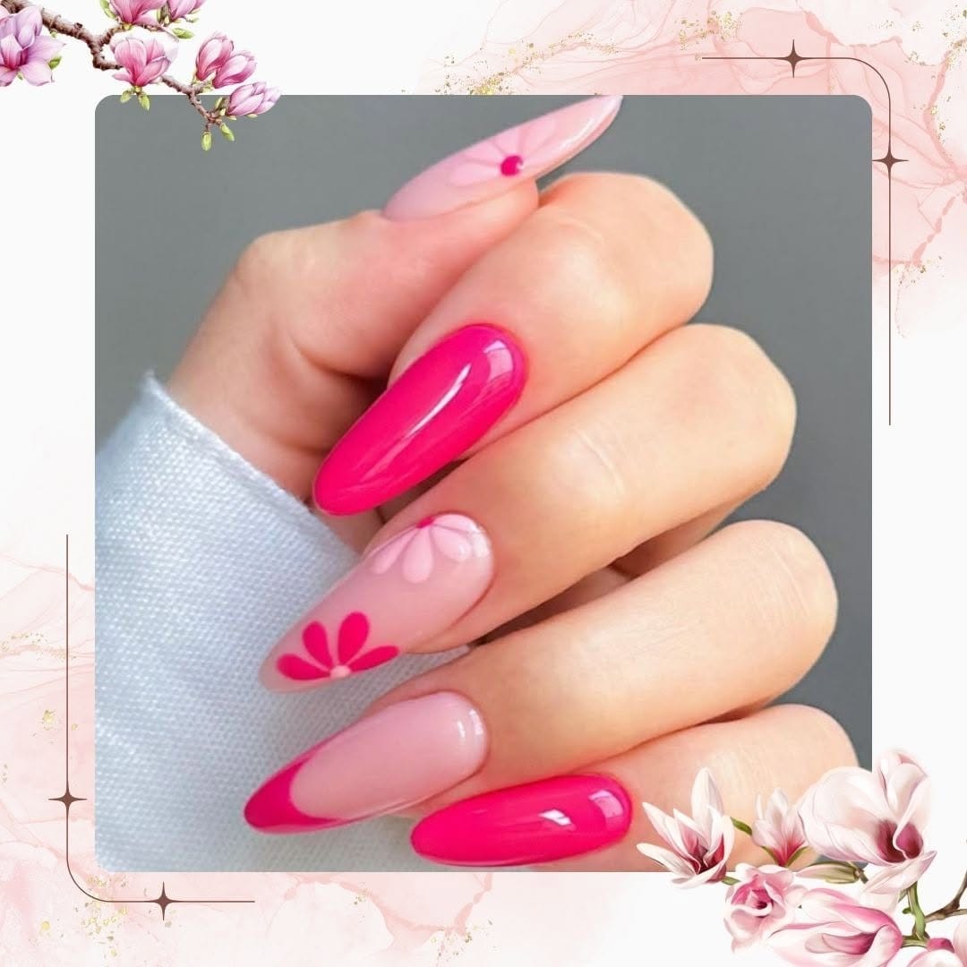 Radiant pastel rose pink ombre nails with roses