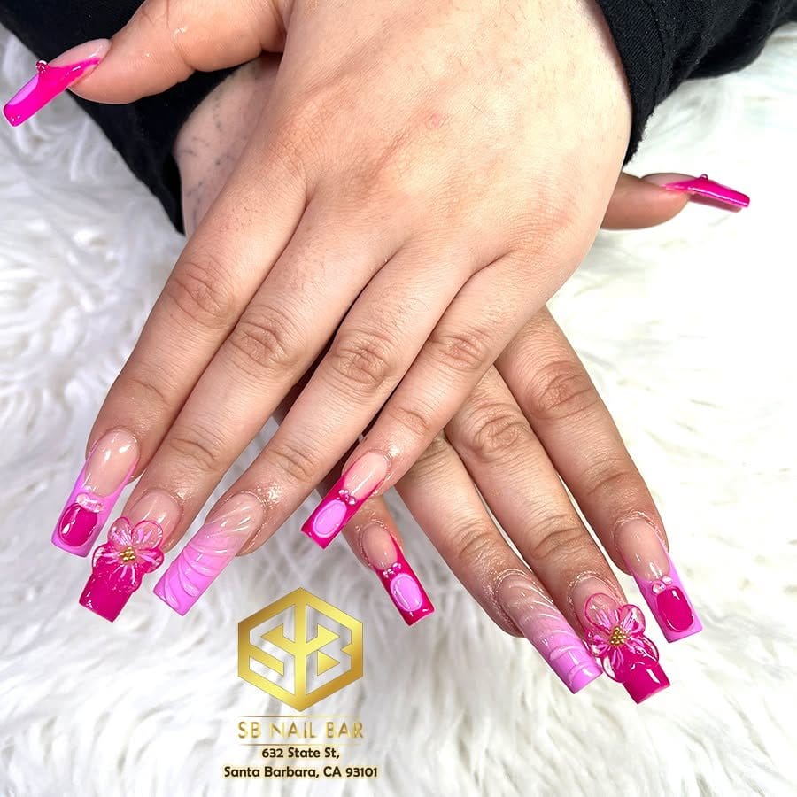 Innovative 3D textured hot pink nails