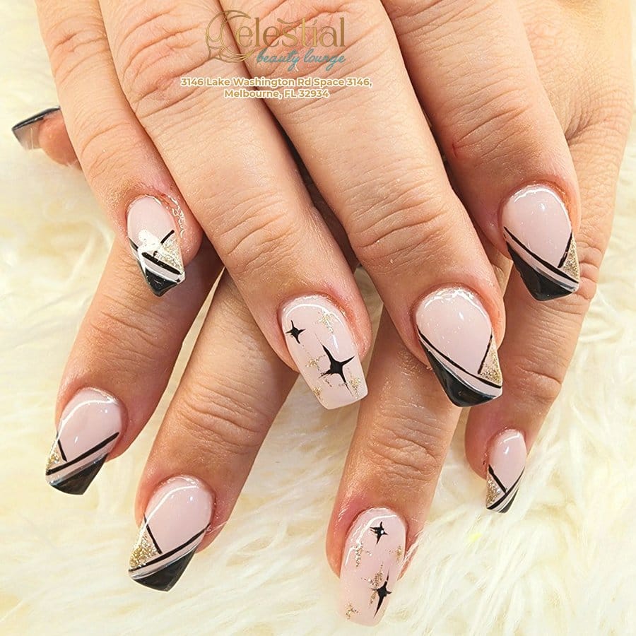 White nails with bright neon accent lines