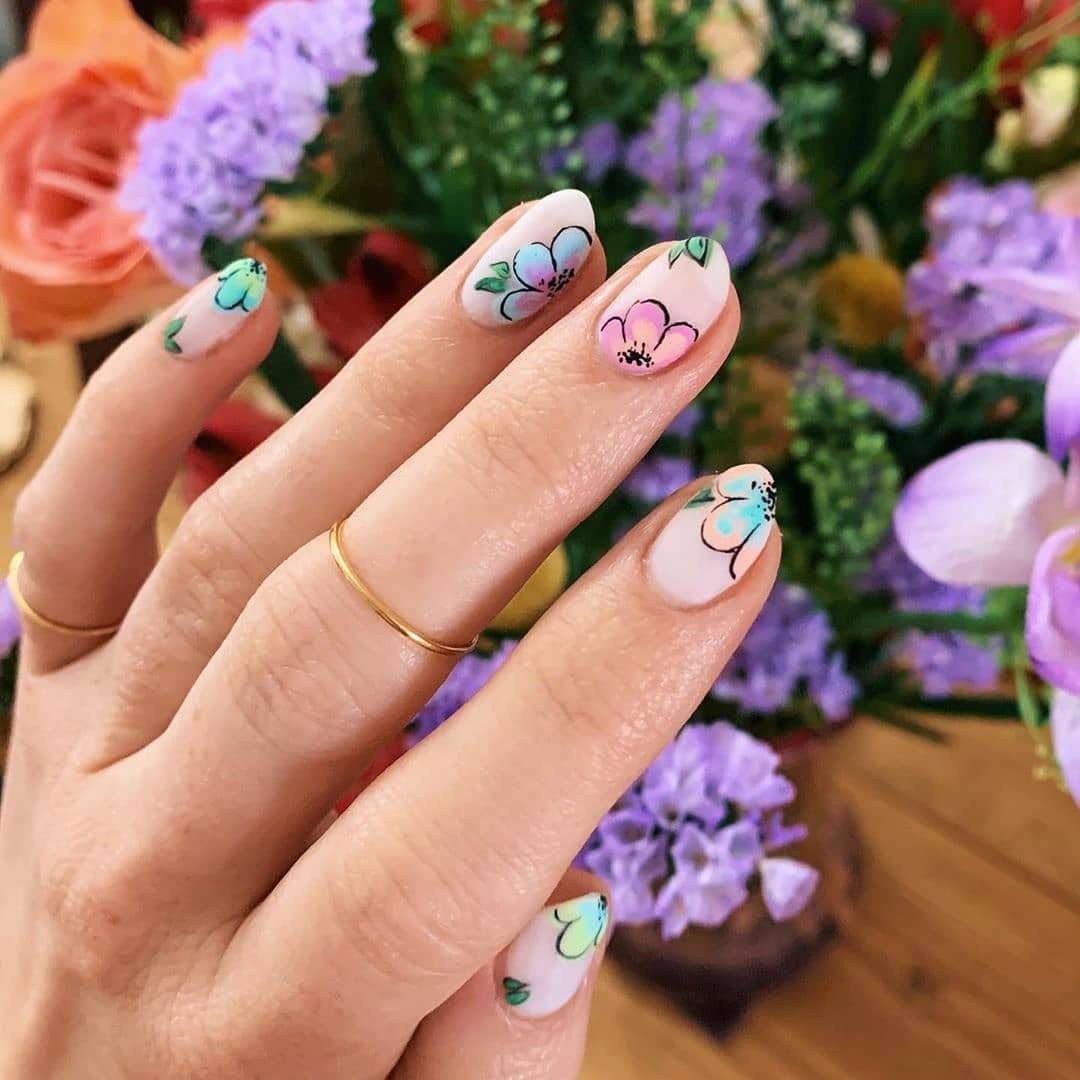 Delicate pastel floral nail art
