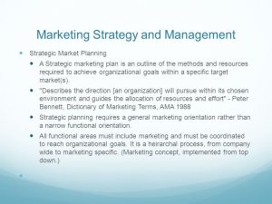 Strategic Marketing and Strategic Management